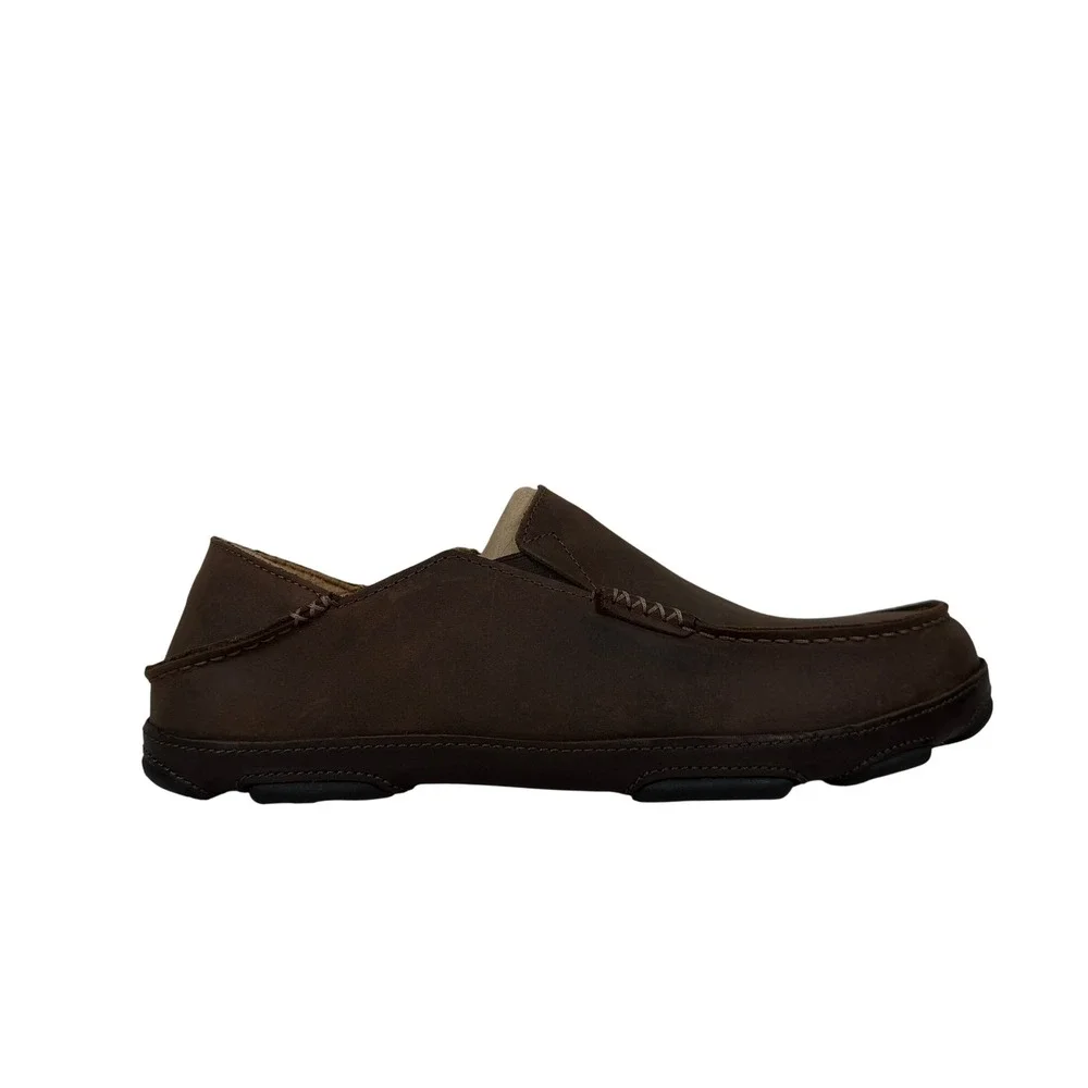 Olukai Moloa Slip On Loafers Mens 11.5 Dark Wood Brown Leather Comfort Shoes
